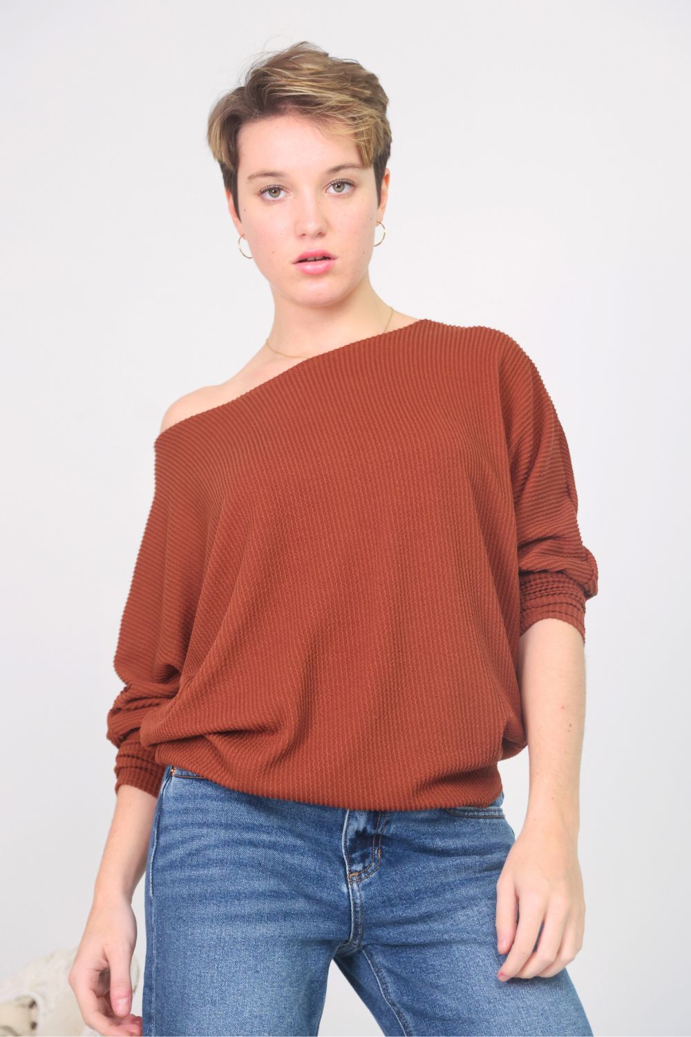 Rust off the shoulder sweater hot sale