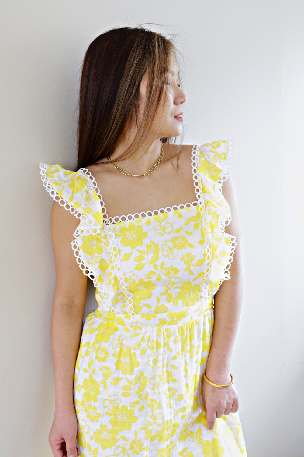 Petite Eyelet Open Back Midi Dress (Yellow)