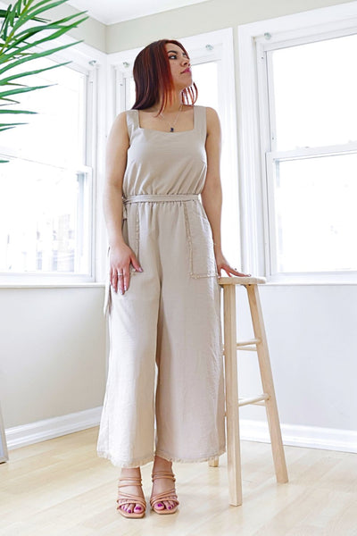 Petite Belted Wide Leg Jumpsuit (Taupe) – Petite Dressing